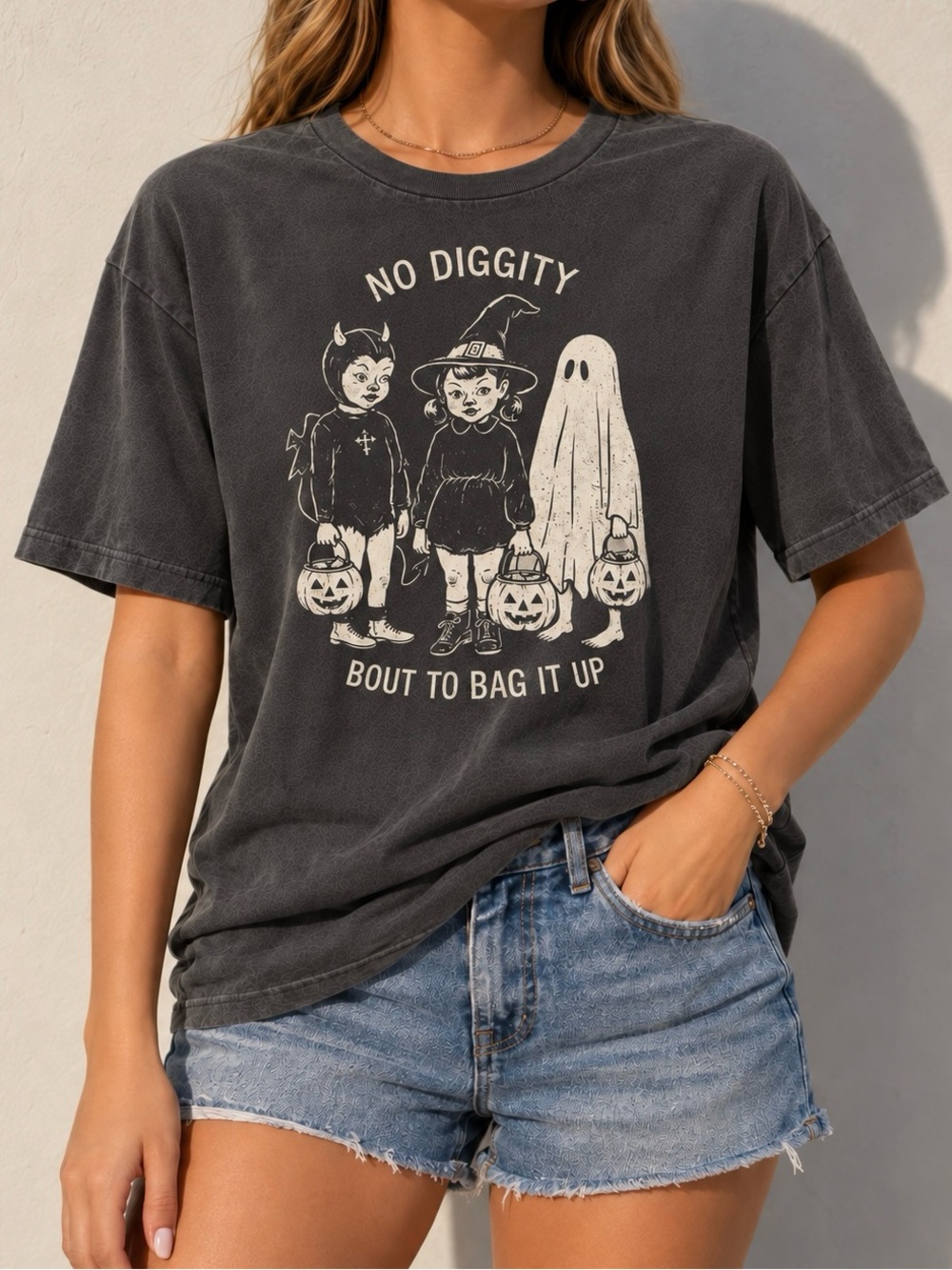Charcoal No Diggity Spooky Fall Aesthetic Womens Gildan Reprint Tee